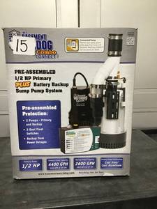 lot 15 image: BASEMENT WATCHDOG 12 HP Big Combination Unit with Special Backup Sump Pump System- Open BoxStore Return, Unused