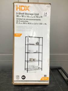 lot 18 image: HDX 72 in. H x 36 in. W x 16 in. D 5-Tier Wire Shelving Unit in Black- Open Box