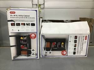 lot 19 image: KETER 74 in. H x 34.65 in. W x 17.7 in. D Wide XL Freestanding Plastic Utility Cabinet in Black-Lot of 2 Cabinets, Uninspected