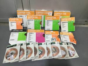 lot 24 image: Mixed lot of Copper Coil- 14, 38, 12 Refrigeration, Ice Maker Supply Line, AC -AS IS