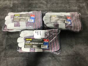 lot 41 image: FIRM GRIP Leather-Palm Gloves Size Large-Lot of 3 packages (9 pairs of gloves total) New