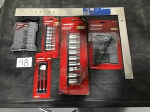 lot 48 image: Lot of Husky Tools and 1 Empire Framing Square - Hex wrenches, 12 Torx and Hex set and MORE