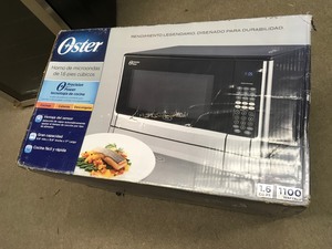 lot 4 image: Oster 1.6 cu. ft. 1100-Watt Countertop Microwave with Inverter Sensor Cook Technology in Stainless Steel in good condition