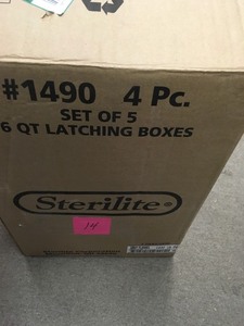 lot 14 image: Sterilite 64 Qt. Latching Storage Box not used set of 5