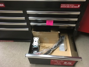 lot 78 image: Husky 46 in. W 9-Drawer, Deep Tool Chest Mobile Workbench in Gloss Black with Hardwood Top SEE PHOTO DAMAGE