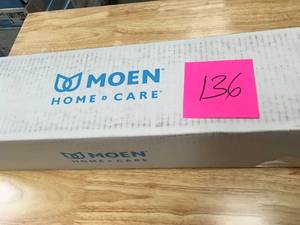 lot 136 image: MOEN 16 in. x 1 in. Screw Grab Bar with Shelf in Brushed Nickel not used