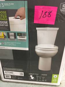 lot 188 image: American Standard Cadet 3 Tall Height 2-Piece 1.01.6 GPF Dual Flush Elongated Toilet with Slow Close Seat in White not used