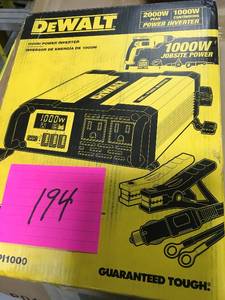 lot 194 image: DEWALT DXAEPI1000 Power Inverter 1000 Watt Continuous  2000 Watt Peak Power   in good condition