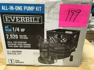 lot 199 image: Everbilt 14 HP Submersible Utility Pump Kit   in good condition