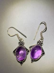 lot 37 image: .925 Silver Plated Amethyst Earrings