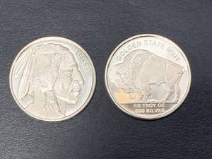 lot 46 image: Lot of 2 Bison  Sioux .999 Silver Rounds