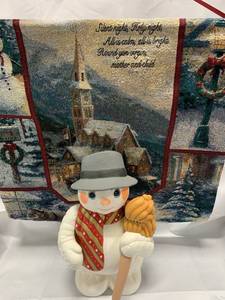 lot 35 image: Vintage Ceramic 16 Snowman & Silent Night Tapestry