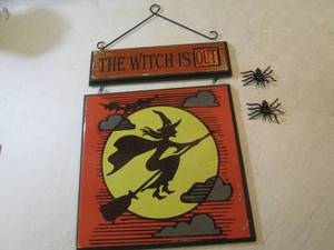 lot 113 image: The Witch Is InOut Sign  19 x 10 ...