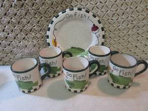 lot 140 image: 5 Go Fish Cups and Plate  EW3...