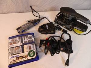 lot 71 image: Assorted Power Tools and New Dremel Accessory Set
