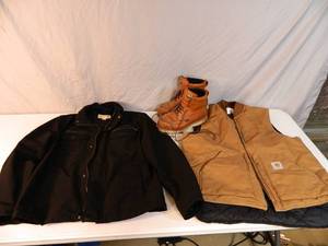 lot 93 image: Michael Kors Jacket, Red Wing Boots, and Carhartt Vest
