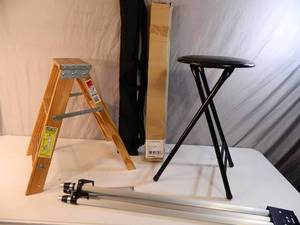 lot 168 image: Folding Stool, Folding Step Ladder, and More
