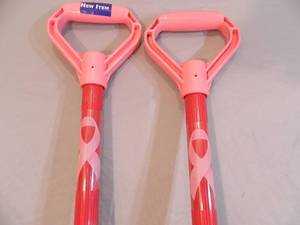 lot 16A image: 2 New Pink Breast Cancer Awareness Snow Shovels.