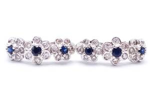 lot 15 image: Elegant, Quality Natural Sapphire and Diamond Estate Earrings in 18k White Gold