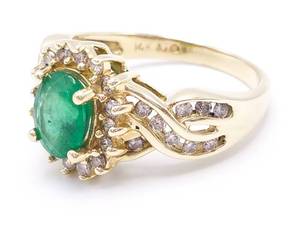 lot 20 image: Remarkable 1 CT Natural Emerald and Diamond Estate Ring in 14k Yellow Gold