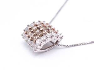 lot 28 image: Ladies Champagne and White Diamond Estate Necklace in 14k White Gold