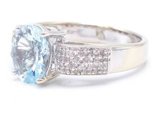 lot 24A image: Vivid Swiss Blue Topaz and Diamond Estate Ring in 14k White Gold
