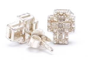 lot 41 image: Ladies Diamond Cross Estate Earrings in Sterling Silver