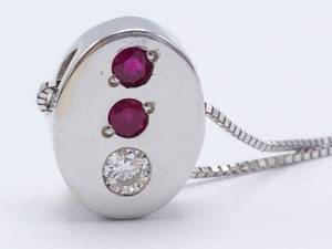 lot 22 image: Artistic Natural Red Ruby and Diamond Estate Necklace in 14k White Gold