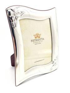 lot 97 image: Brand New High End Pietrafitta Silver Floral Motif Picture Frame, New $97 Retail