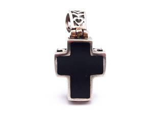 lot 45 image: Art Nouveau Styled Cross Estate Pendant in Oynx and Sterling Silver