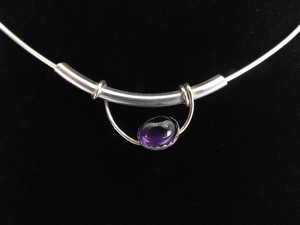 .925 Sterling Silver Amethyst Cabochon Slide Pendant Necklace