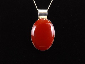 .925 Sterling Silver Red Jasper Cabochon Pendant Necklace