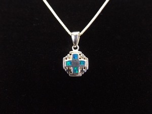.925 Sterling Silver Opal Cross Pendant Necklace
