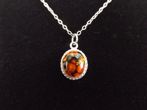 .925 Sterling Silver Brecciated Jasper Cabochon Pendant Necklace
