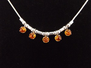 .925 Sterling Silver Amber Cabochon Necklace