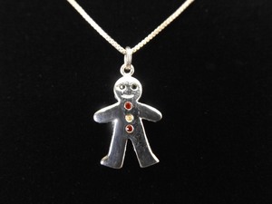.925 Sterling Silver Gingerbread Man Pendant Necklace