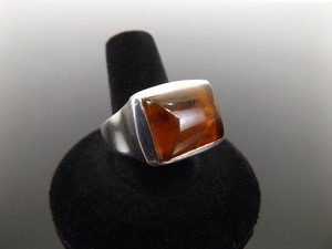 .925 Sterling Silver Amber Cabochon Cocktail Ring Size 10