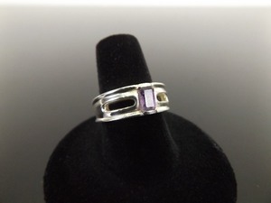 .925 Sterling Silver Emerald Cut Amethyst Ring Size 7.75