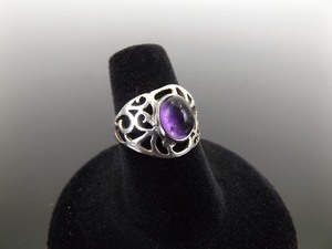 .925 Sterling Silver Amethyst Cabochon Ring Size 6.5