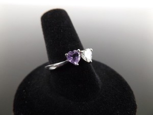 .925 Sterling Silver Amethyst Crystal Heart Ring Size 9