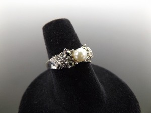 .925 Sterling Silver Art Nouveau Pearl Ring Size 6.5