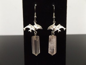 NEW .925 Sterling Silver Rose Quartz Crystal Dolphin Hook Earrings