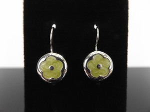 .925 Sterling Silver Green Flower Hook Earrings