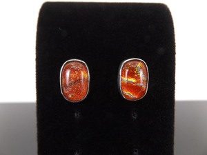 .925 Sterling Silver Orange Dichroic Art Glass Post Earrings