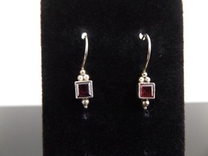 .925 Sterling Silver Square Cut Garnet Hook Earrings