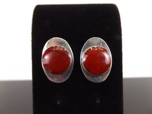 NEW .925 Sterling Silver Red Jasper Cabochon Post Earrings