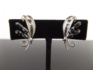 NEW .925 Sterling Silver Faceted Hematite Filigree Screw Back Earrings