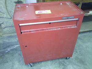 lot 509 image: Sears Rolling Metal Tool Cabinet with DrawerDoor Storage
