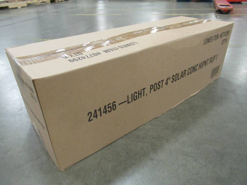 lot 281 image: Deckorators  Solar LED Pine Deck Post Caps 241456, 1 Case (6 Caps total) Solar LED Pine Deck Post Caps 241456, (Fits A Nominal 4 X 4 Wood Post - Actual Size 3 12 X 3 12) Size of cap is 6 x 6 x 4 Tall.