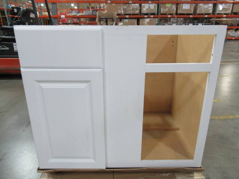 lot 480 image: 2 Kitchen Base Cabinets in White 36 X 25 X 34 12 Tall - Missing Parts - See Photo.